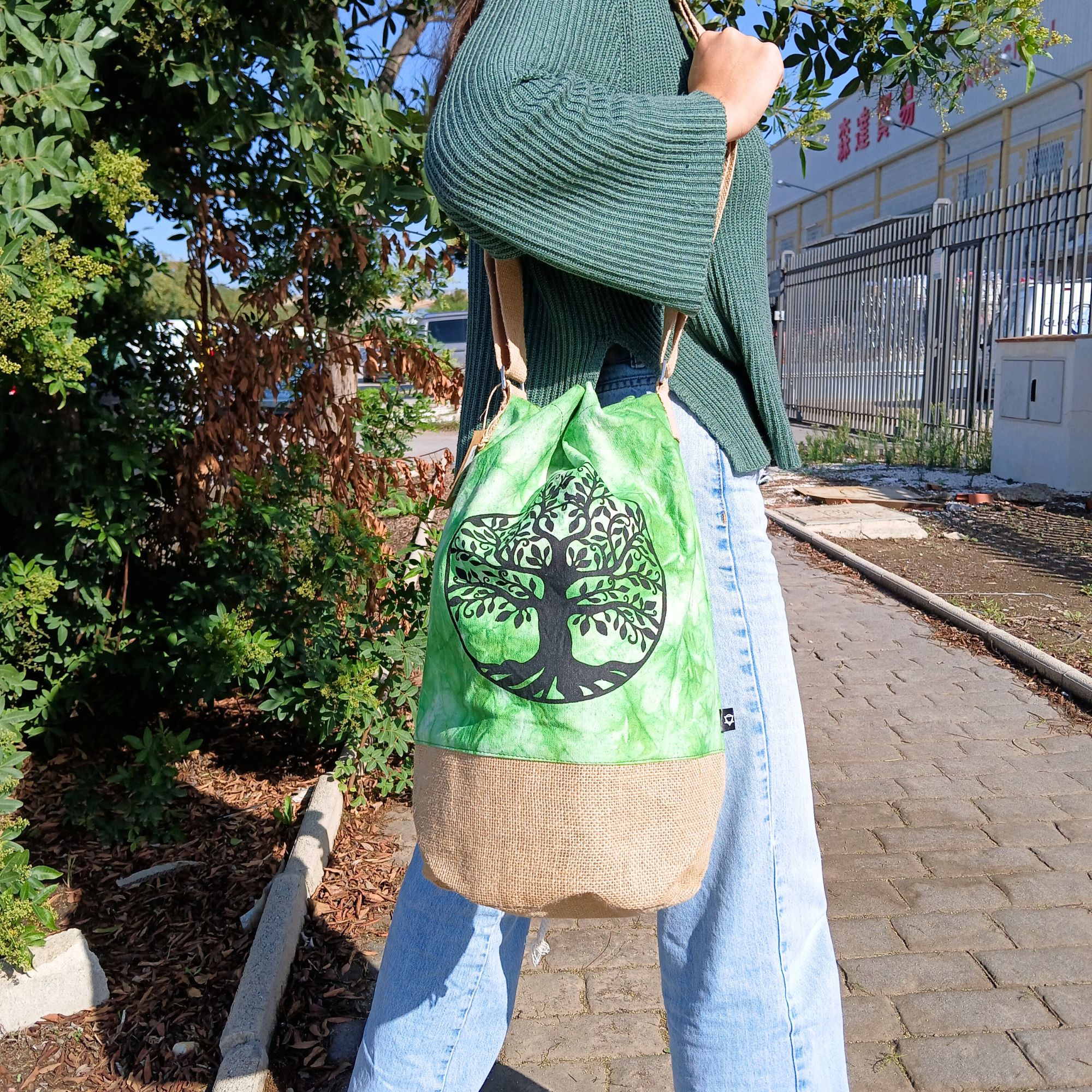 All Natural Backpack - Green Stonewash - Tree of Life - Image 5