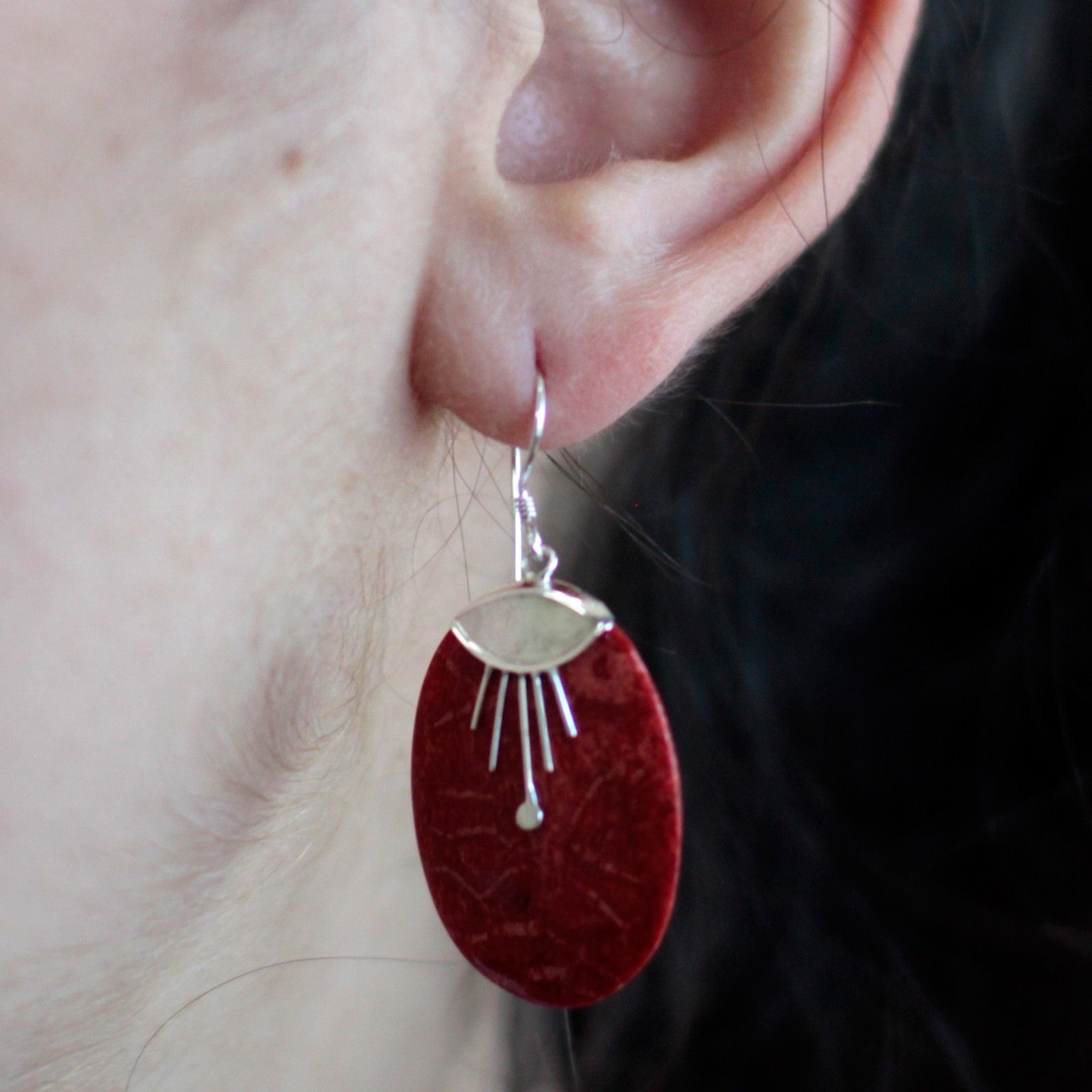 925 Silver Earrings - Oval Décor - Image 5