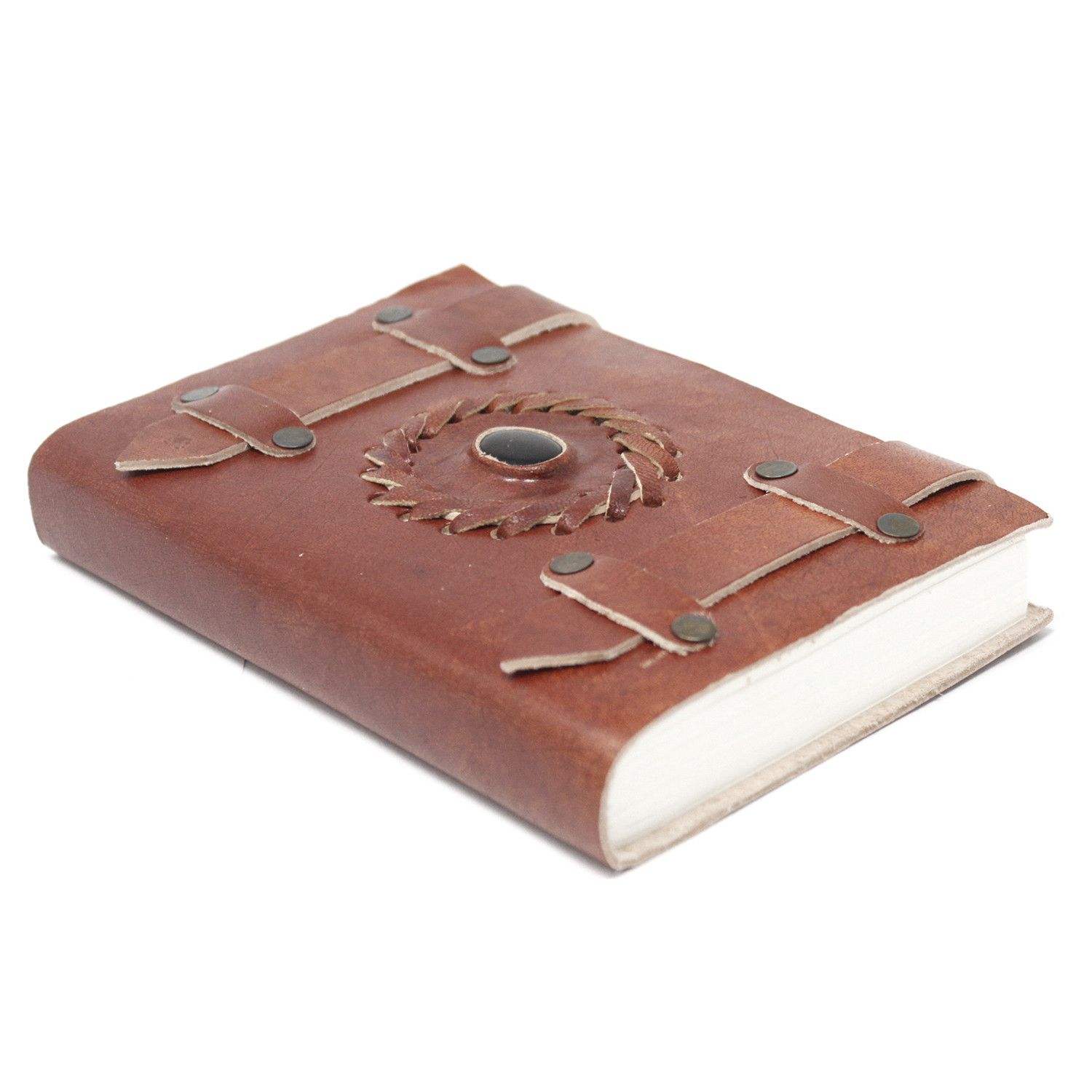 Leather Black Onyx with Belts Notebook (6x4") - Image 3