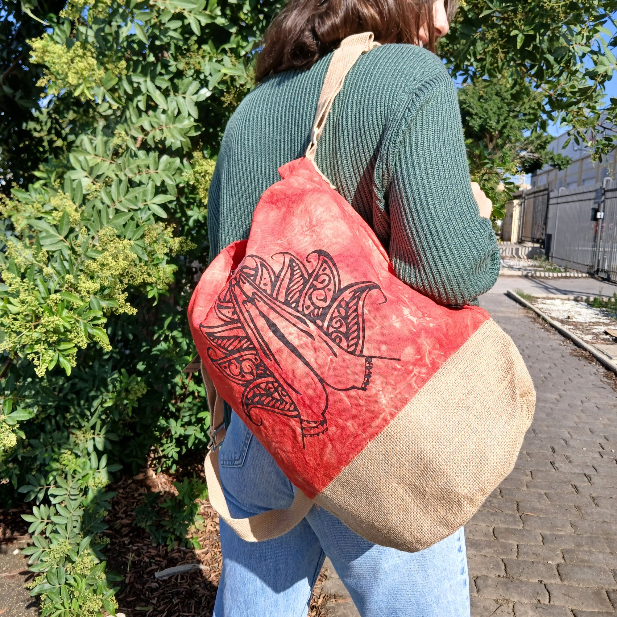 All Natural Backpack - Orange Stonewash - Namaste Hand - Image 4