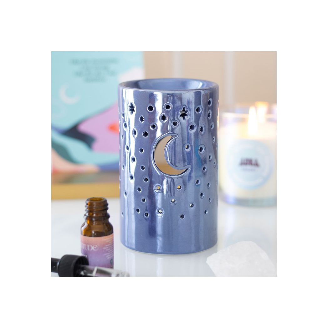 Iridescent Purple Moon Pillar Oil Burner and Wax Warmer