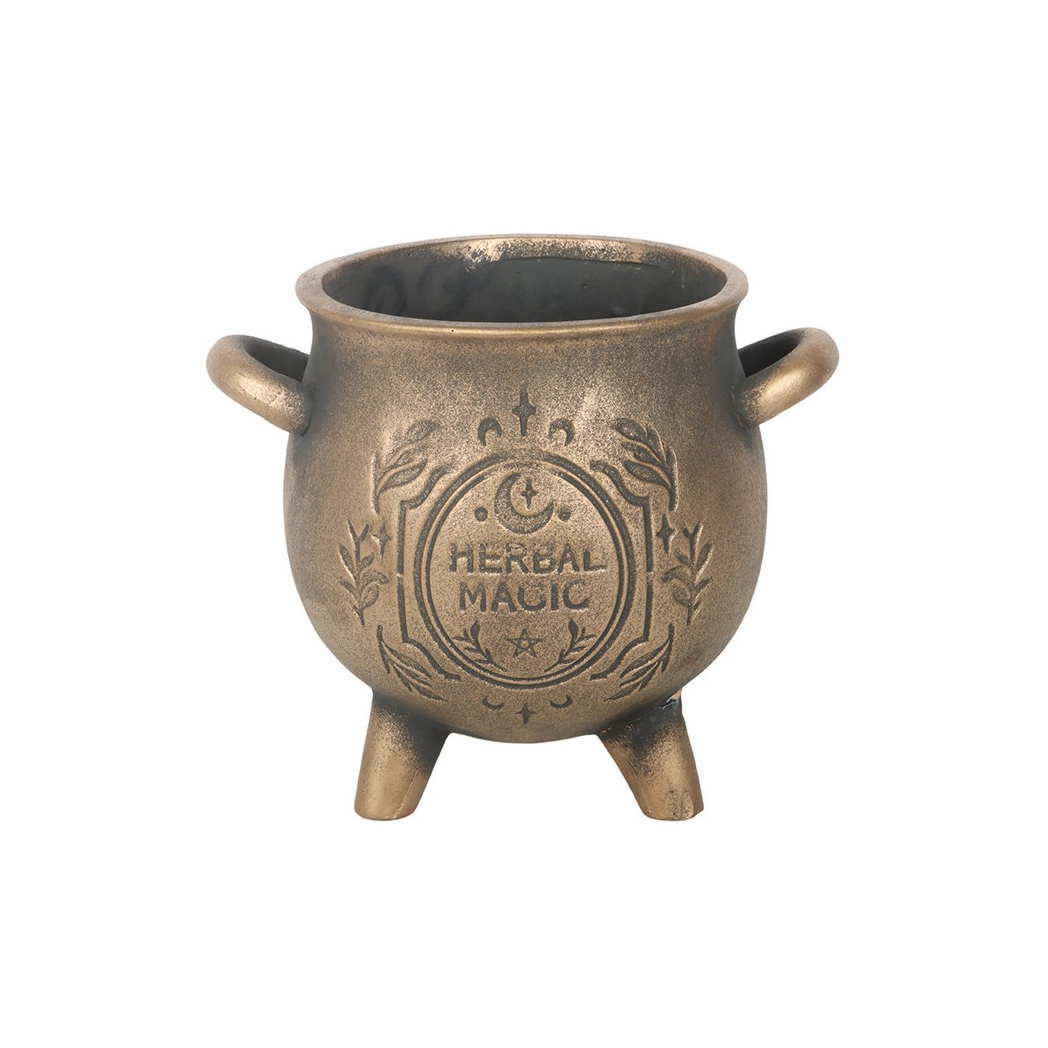 Herbal Magic Bronze Effect Terracotta Cauldron Plant Pot - Image 2