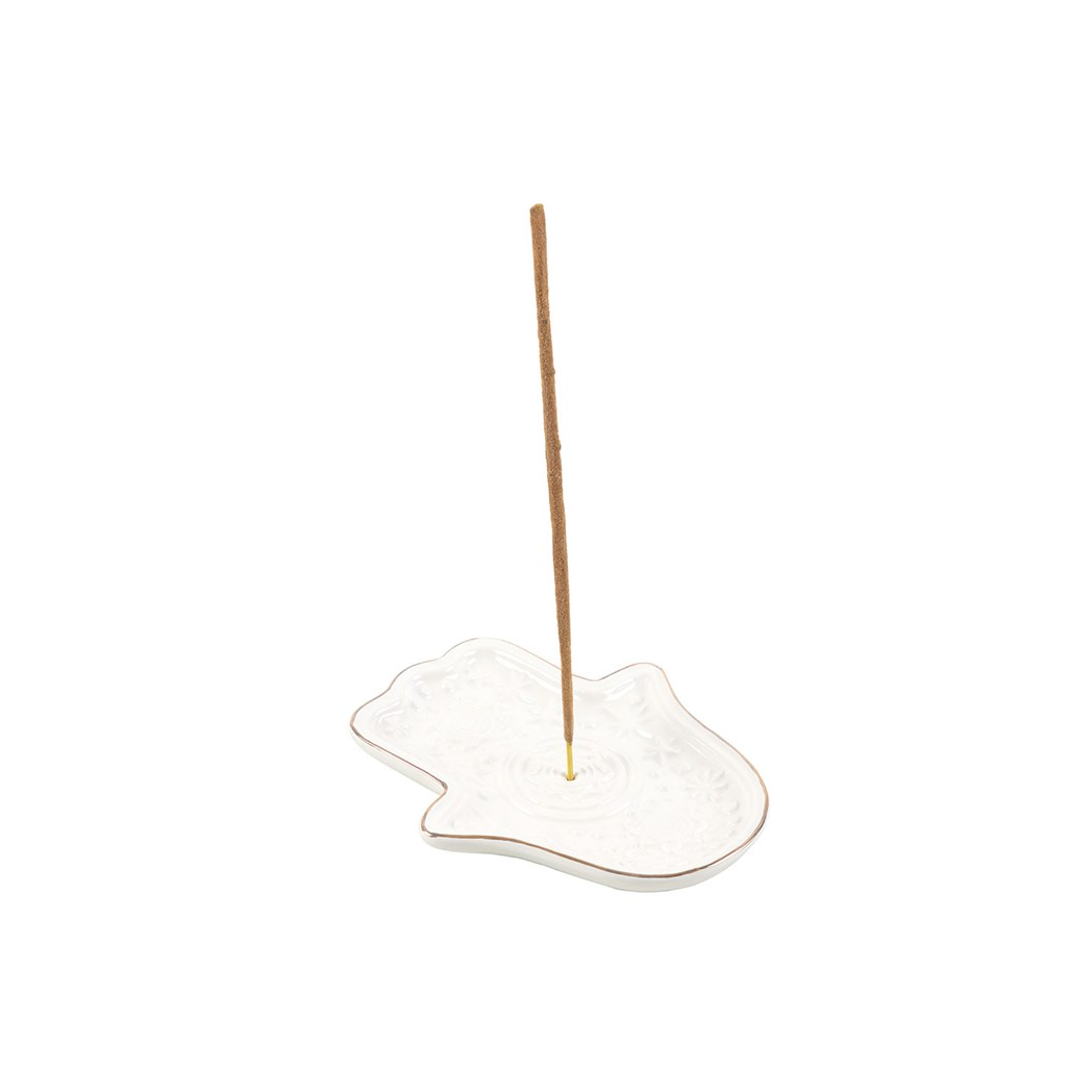White Hand of Hamsa Incense Holder and Trinket Dish - Image 2