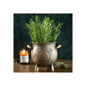 Herbal Magic Bronze Effect Terracotta Cauldron Plant Pot