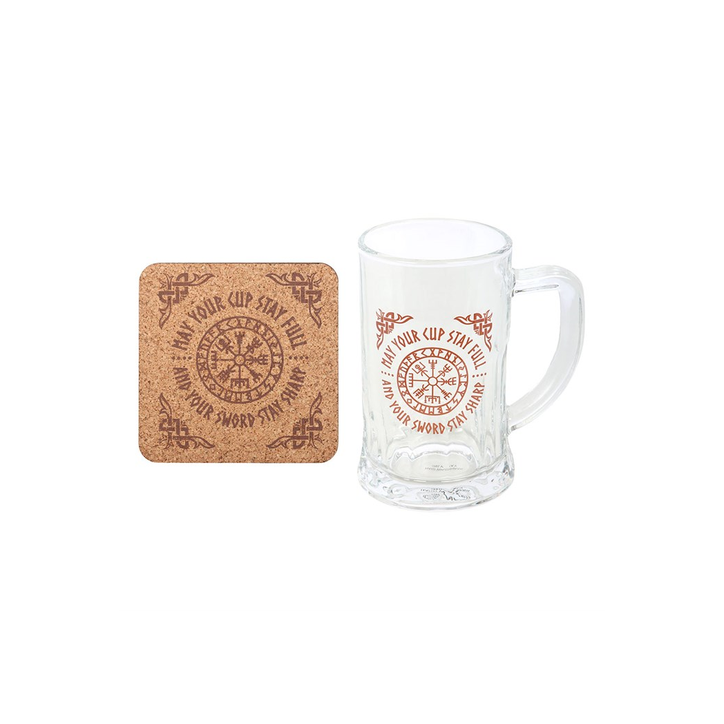 Viking Compass Glass Beer Tankard with Coaster - Image 2