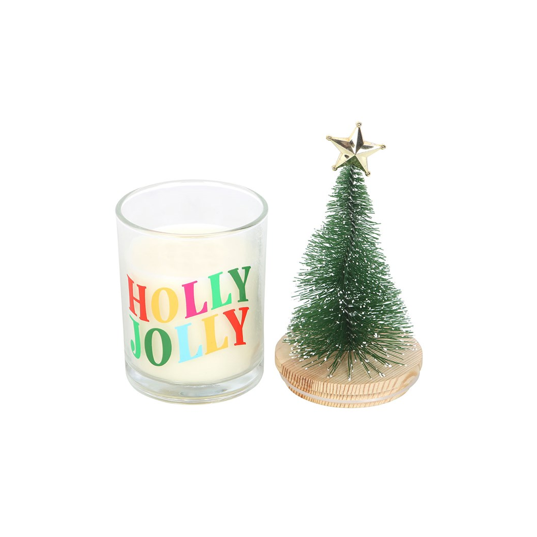 Holly Jolly Pine & Fir Glass Candle with Tree - Image 3
