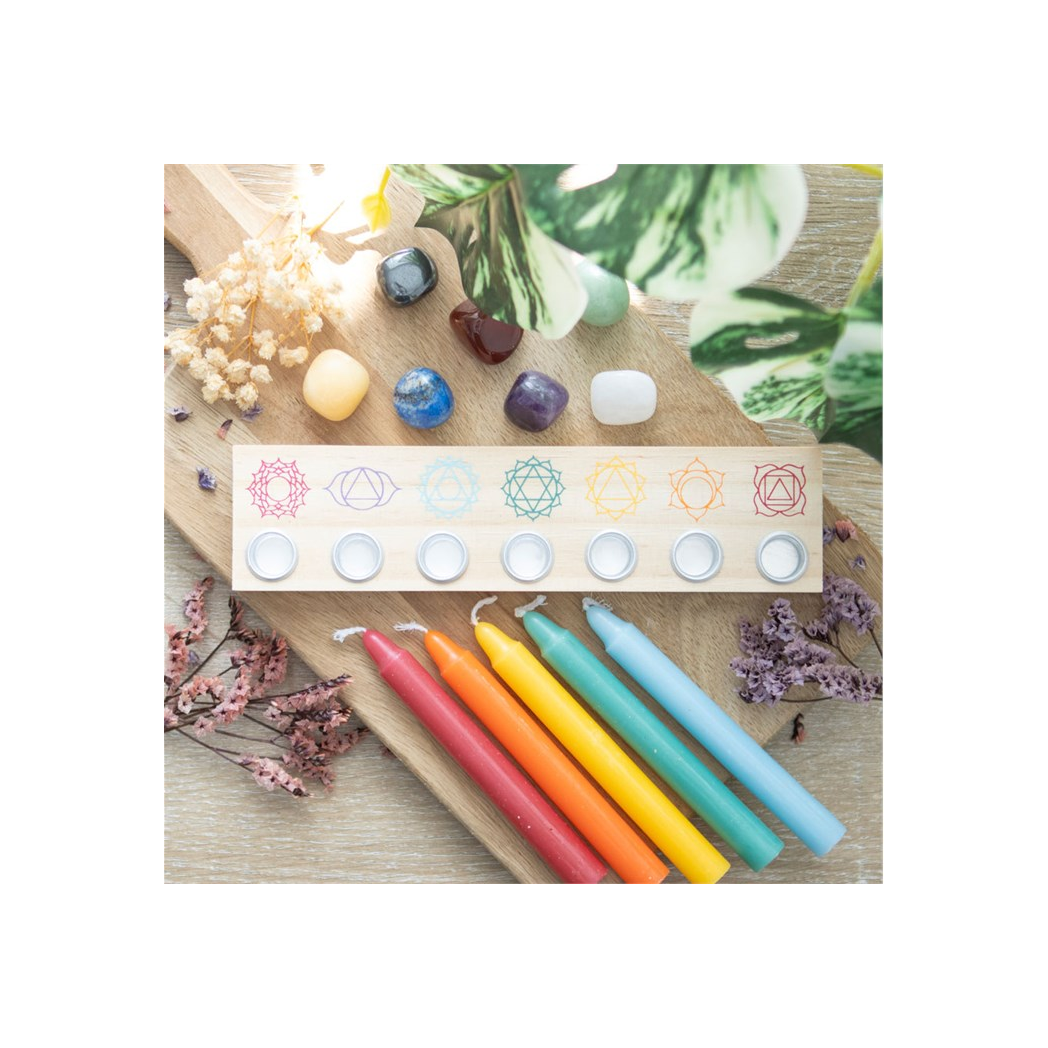 Seven Chakras Wooden Energy Candle Holder - Image 4