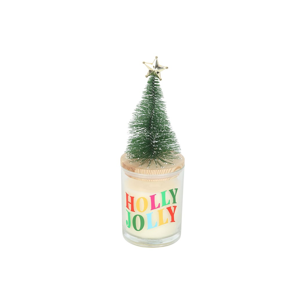 Holly Jolly Pine & Fir Glass Candle with Tree - Image 2