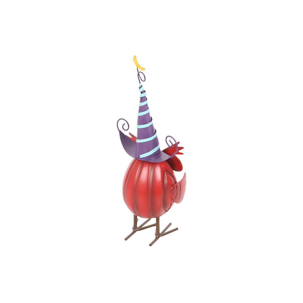 Red Metal Owl Ornament with Witch Hat - Image 4