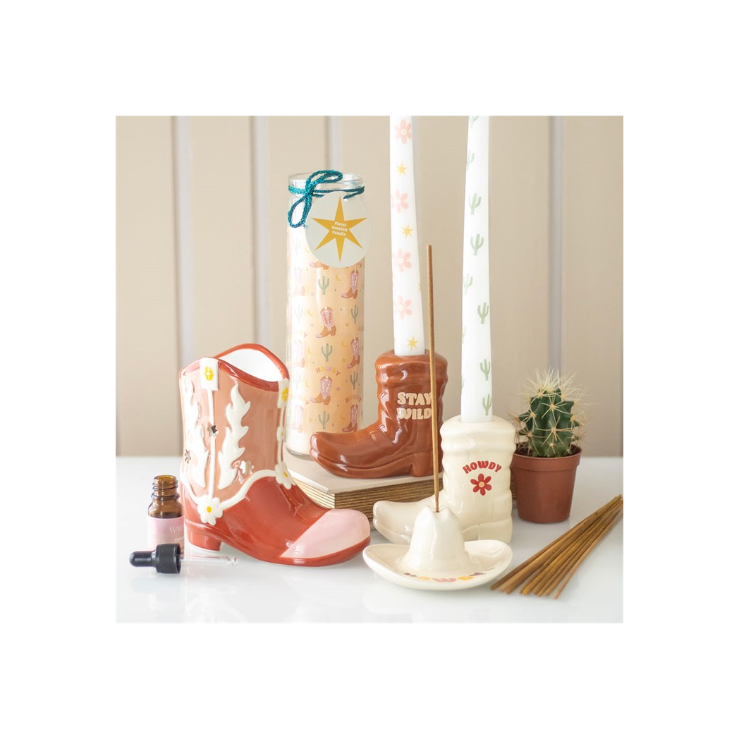 Howdy Cowboy Boot Print Floral Tube Candle - Image 5