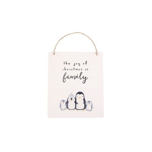 Joy of Christmas Penguin Family Hanging Sign