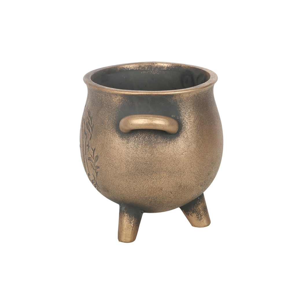Herbal Magic Bronze Effect Terracotta Cauldron Plant Pot - Image 3