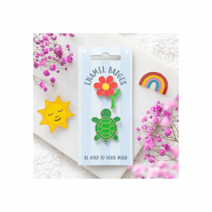 Set of 2 Turtle and Flower Pin Badges