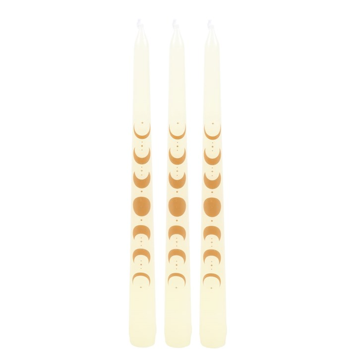 Set of 3 Off White Moon Phases Taper Dinner Candles - Image 3