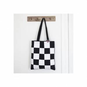 Checkerboard Print Polycotton Tote Bag with Enamel Heart Pin Badge