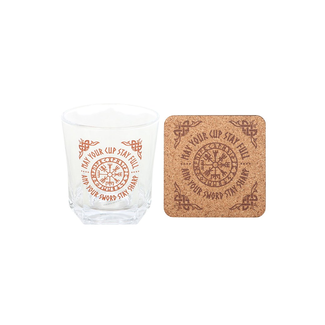 Viking Compass Lowball Drinking Glass with Coaster - Image 2