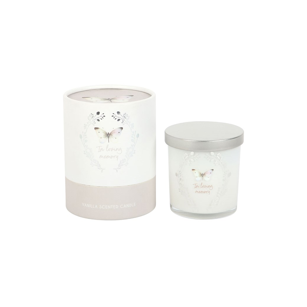 In Loving Memory White Butterfly Vanilla Candle - Image 2