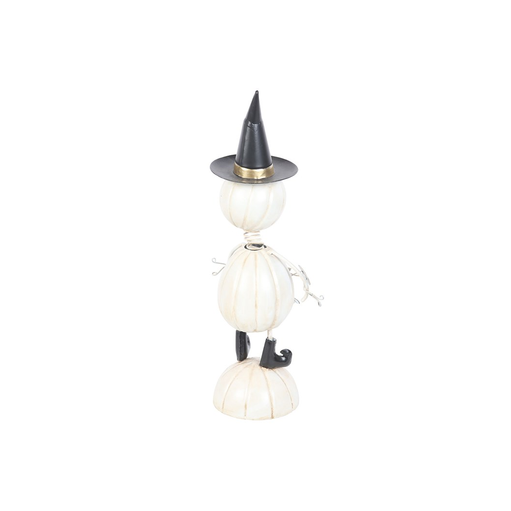 White Metal Pumpkin Man Ornament with Witch Hat - Image 4