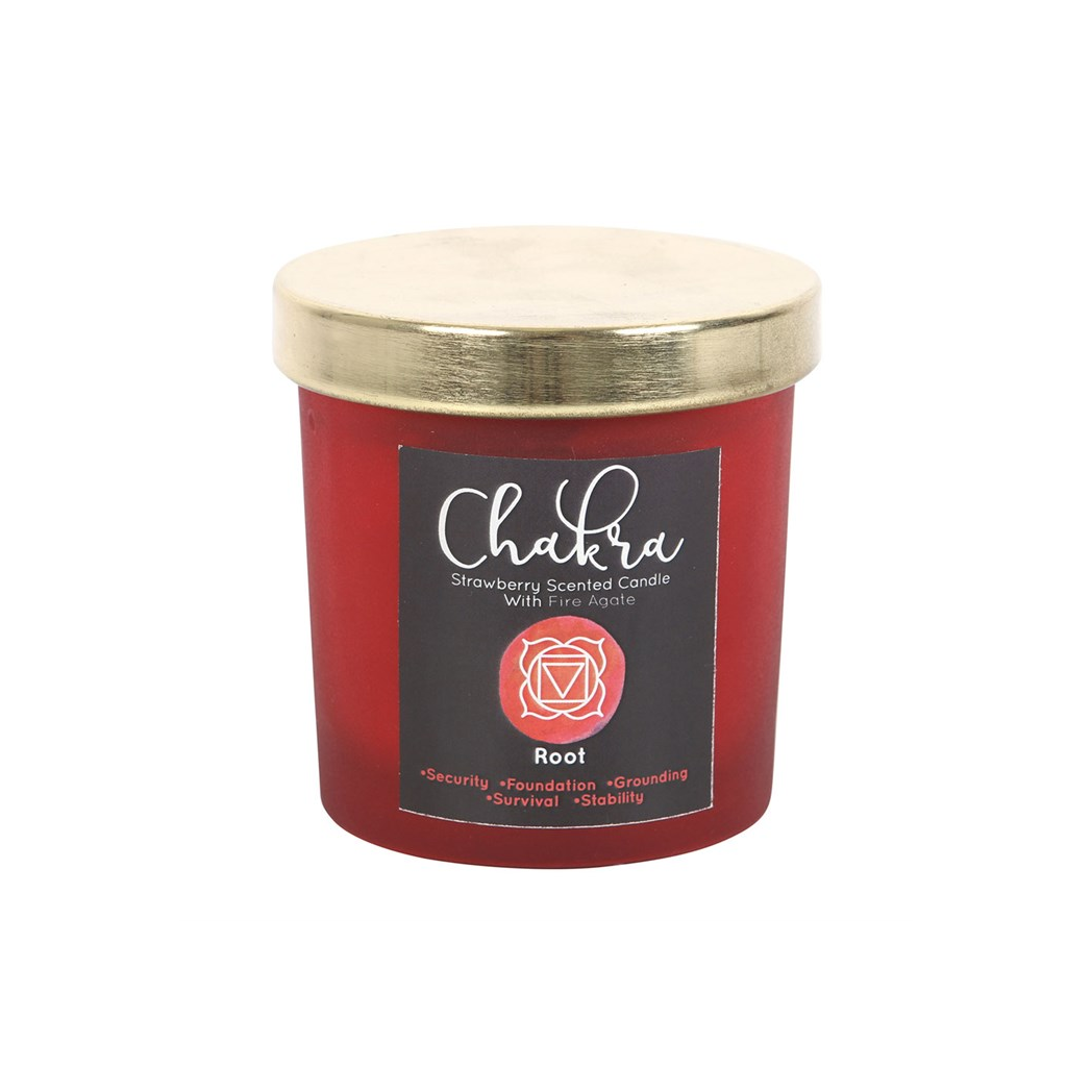 Root Chakra Strawberry Crystal Chip Candle - Image 3