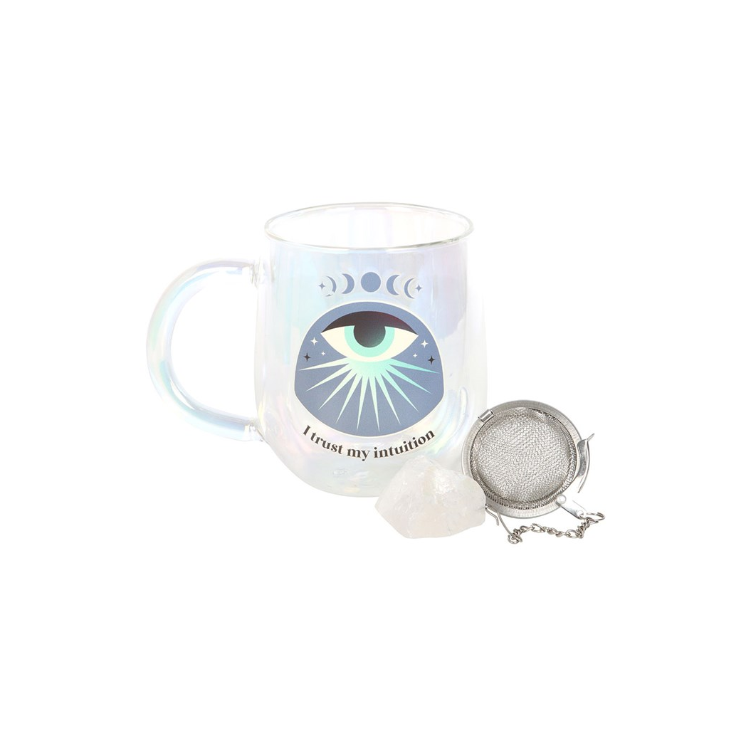 Intuition Double Walled Glass Mug with Aura Crystal Tea Infuser - Image 2