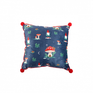 35cm Square Gnome Print Cushion with Pom Poms
