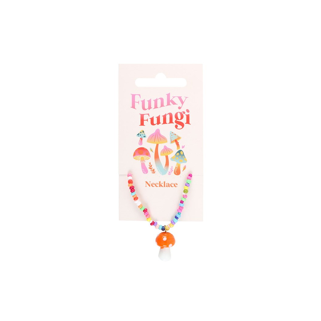 Orange Mushroom Beaded Pendant Necklace - Image 2