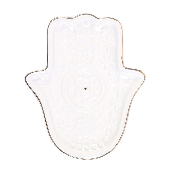 White Hand of Hamsa Incense Holder and Trinket Dish - Image 3