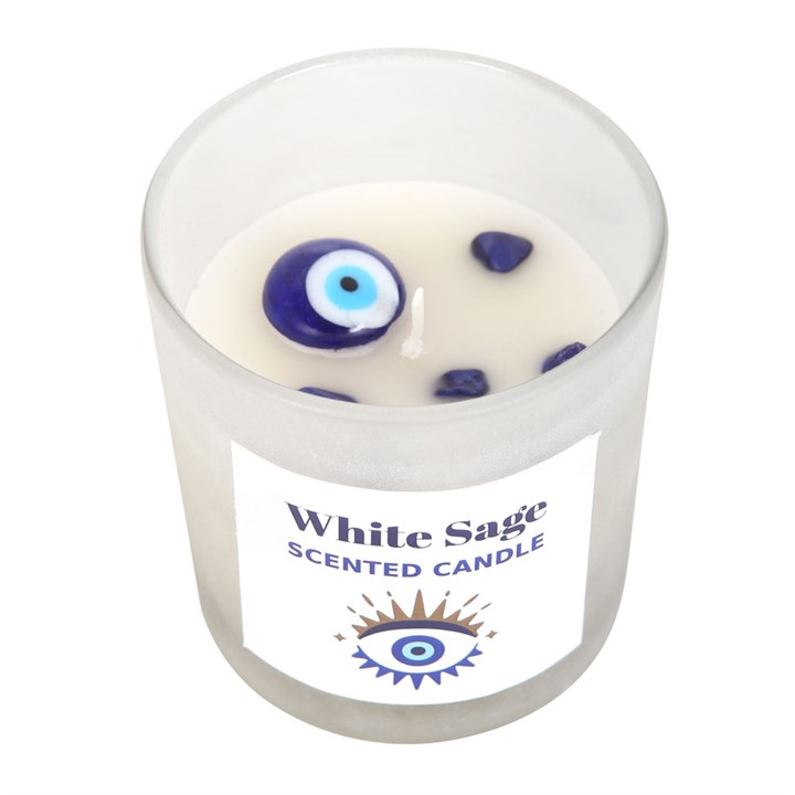 All Seeing Eye White Sage Crystal Chip Protection Candle - Image 3