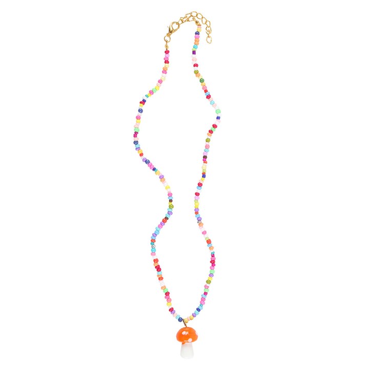 Orange Mushroom Beaded Pendant Necklace - Image 3