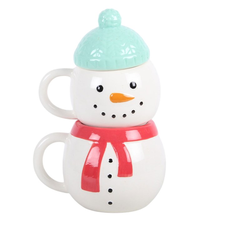 Set of 2 Winter Snowman Stacking Mugs - Image 2