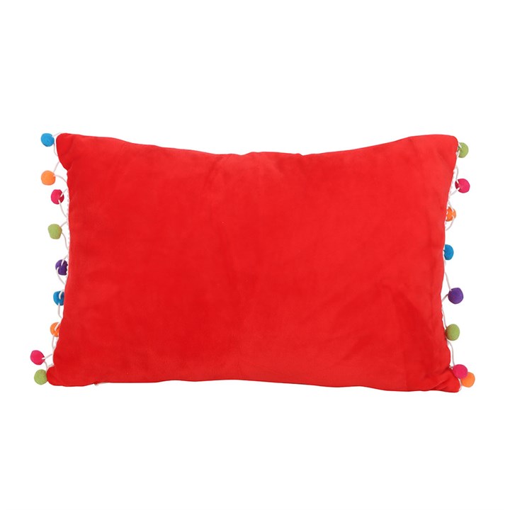 Red Holly Jolly Cushion with Pom Poms - Image 3