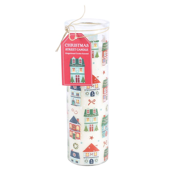 Christmas Street Print Gingerbread Cookie Tube Candle - Image 2