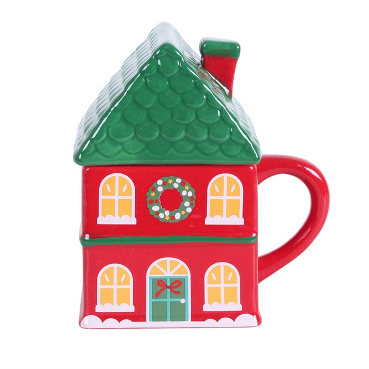 Red Christmas House Lidded Mug - Image 2