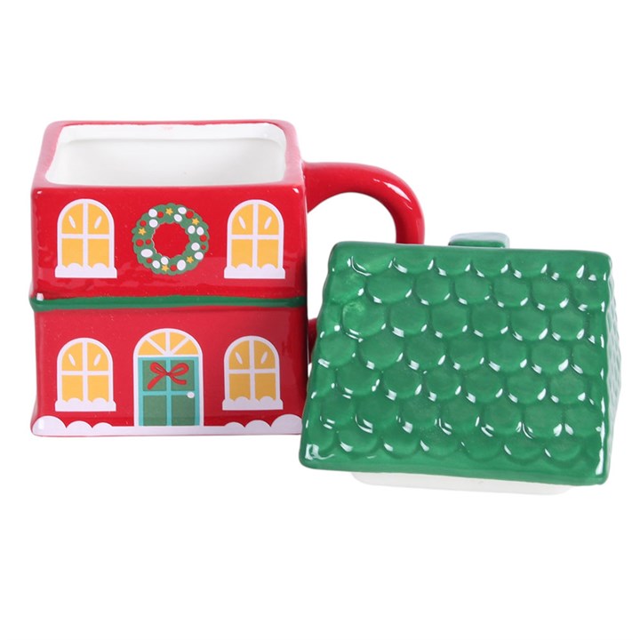 Red Christmas House Lidded Mug - Image 3