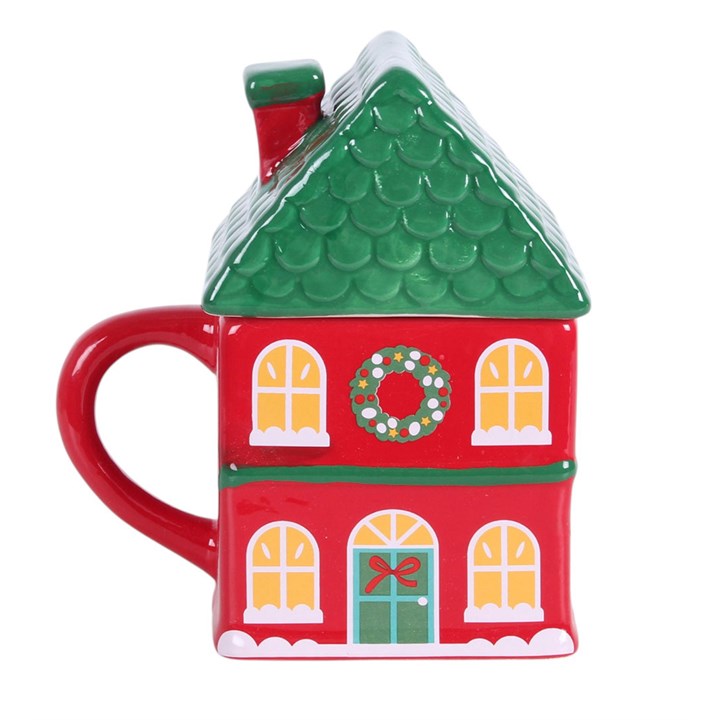 Red Christmas House Lidded Mug - Image 5