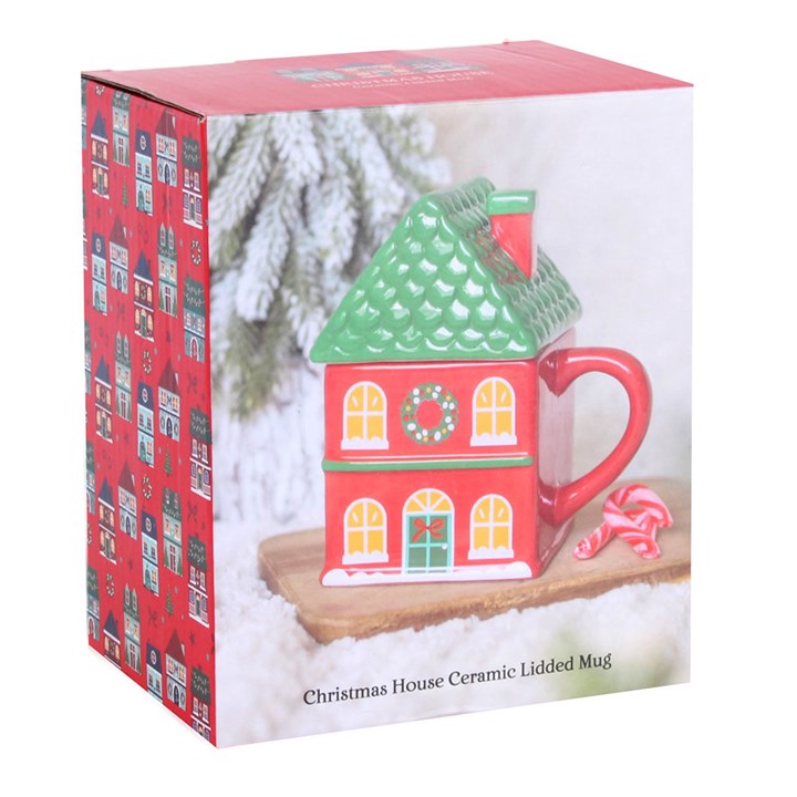 Red Christmas House Lidded Mug - Image 6