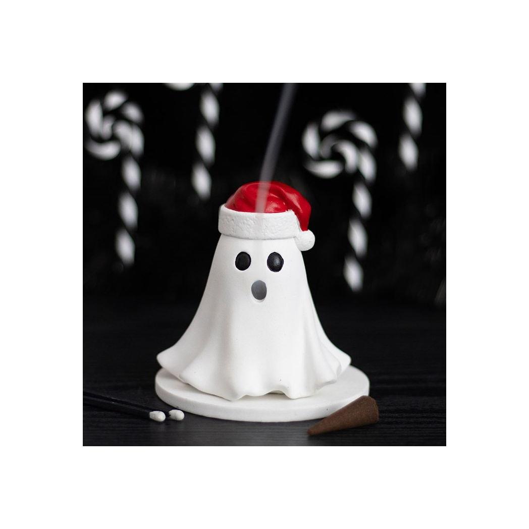 Ghost with Santa Hat Tealight and Incense Cone Holder