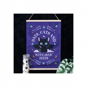 Bats, Cats and Witches Hats Fabric Wall Hanging