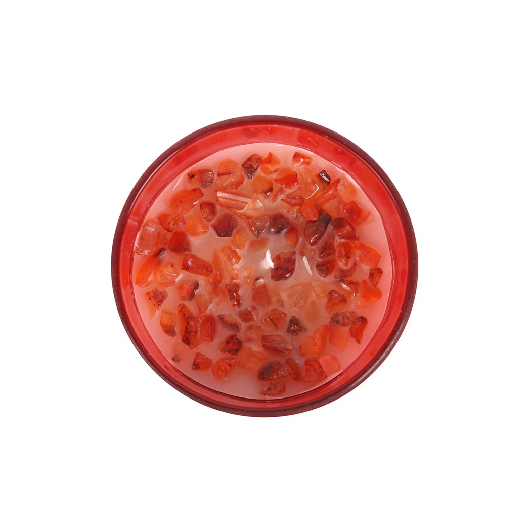 Root Chakra Strawberry Crystal Chip Candle - Image 2