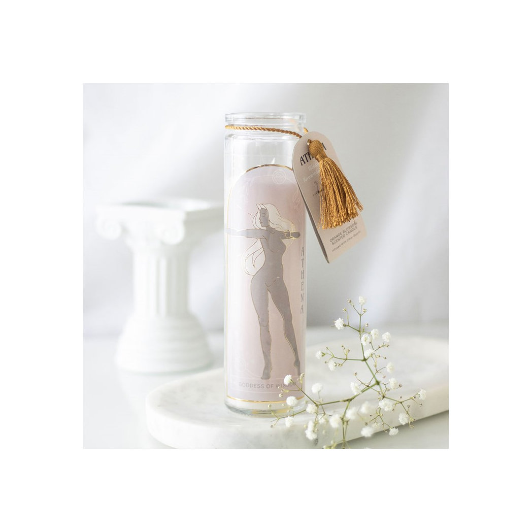 Athena Goddess Tube Candle with Clear Quartz Crystals
