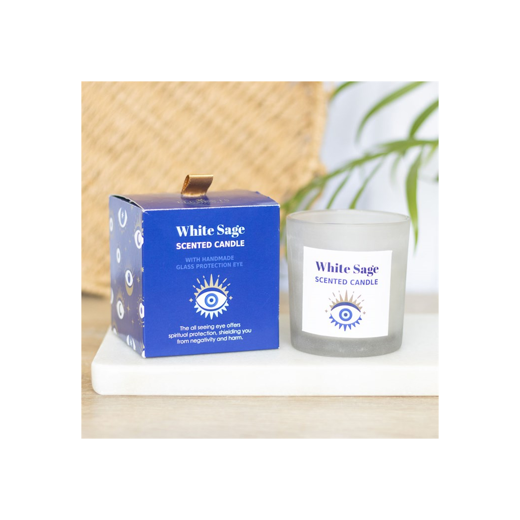 All Seeing Eye White Sage Crystal Chip Protection Candle - Image 2