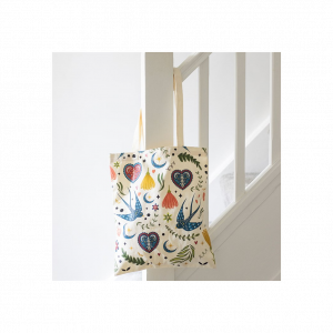 Cream Folk Print Polycotton Tote Bag