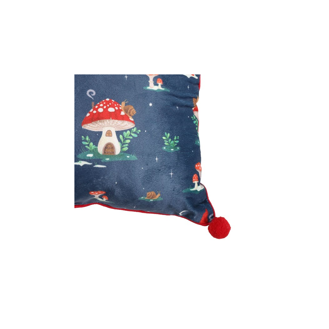 35cm Square Gnome Print Cushion with Pom Poms - Image 4