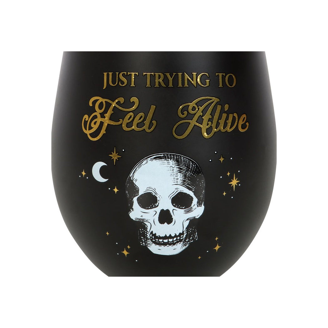 Trying to Feel Alive Stemless Wine Glass - Image 2