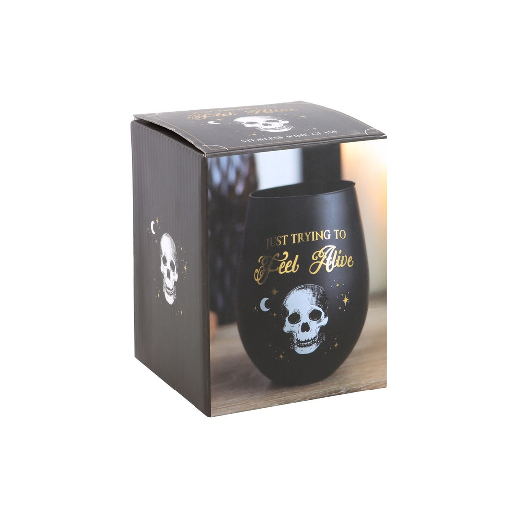 Trying to Feel Alive Stemless Wine Glass - Image 4