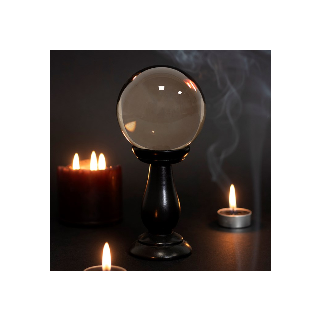 Small Smoke Grey Crystal Ball on Stand - Image 2