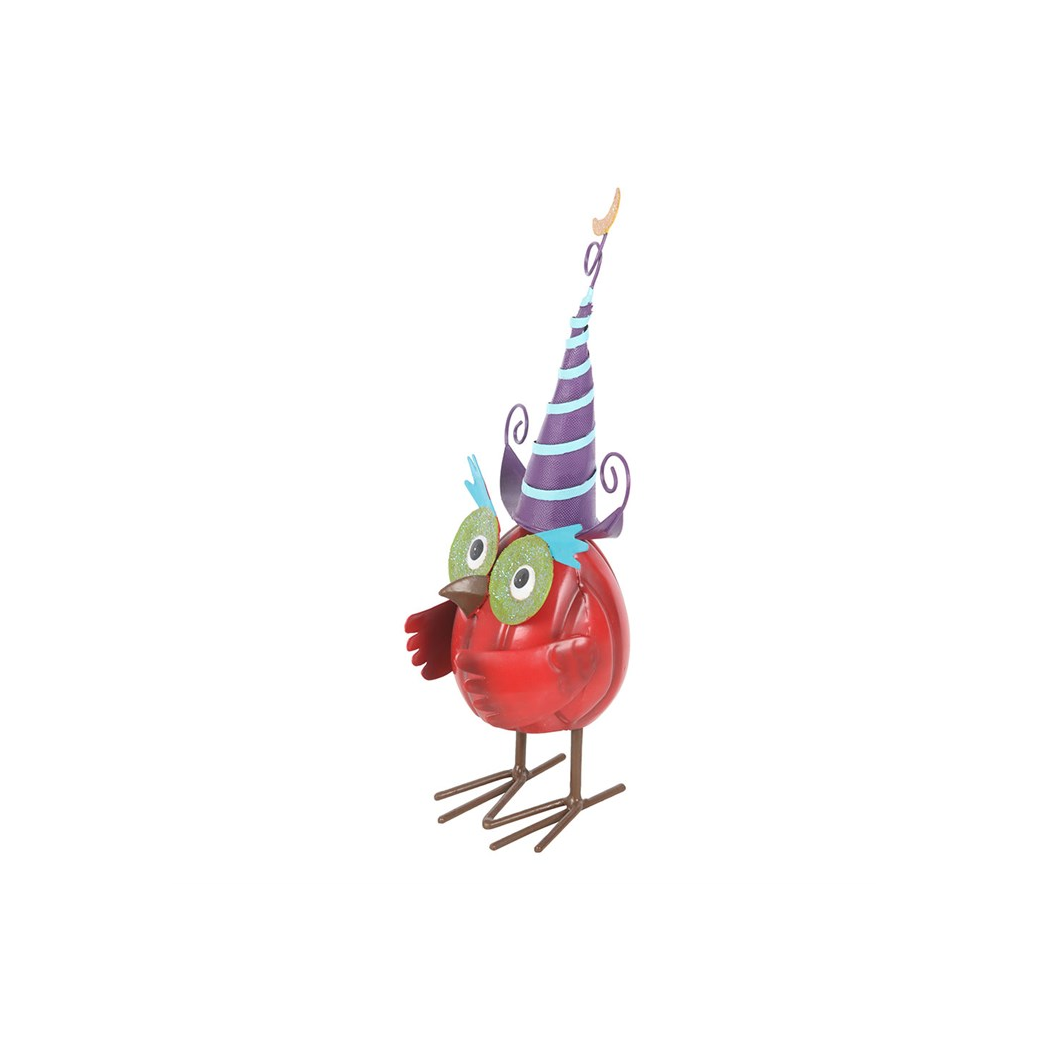 Red Metal Owl Ornament with Witch Hat - Image 3