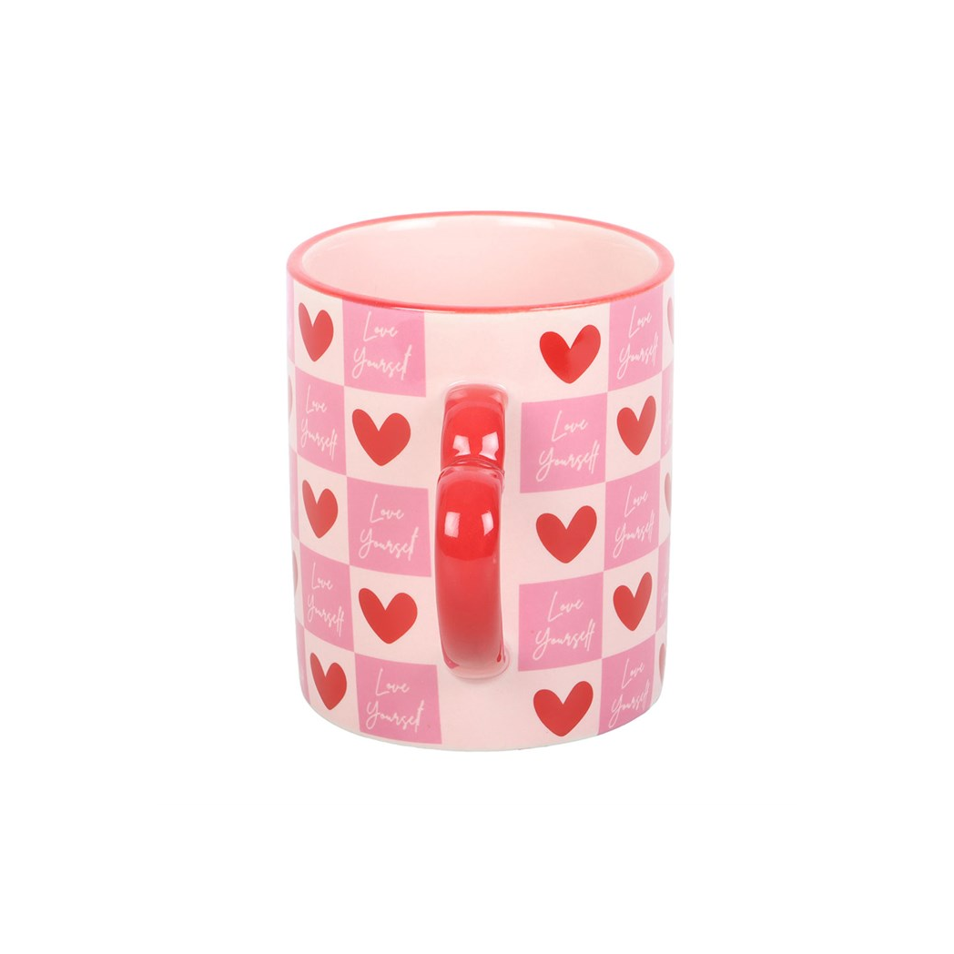 Love Yourself Checkered Mug with Heart Handle - Image 3