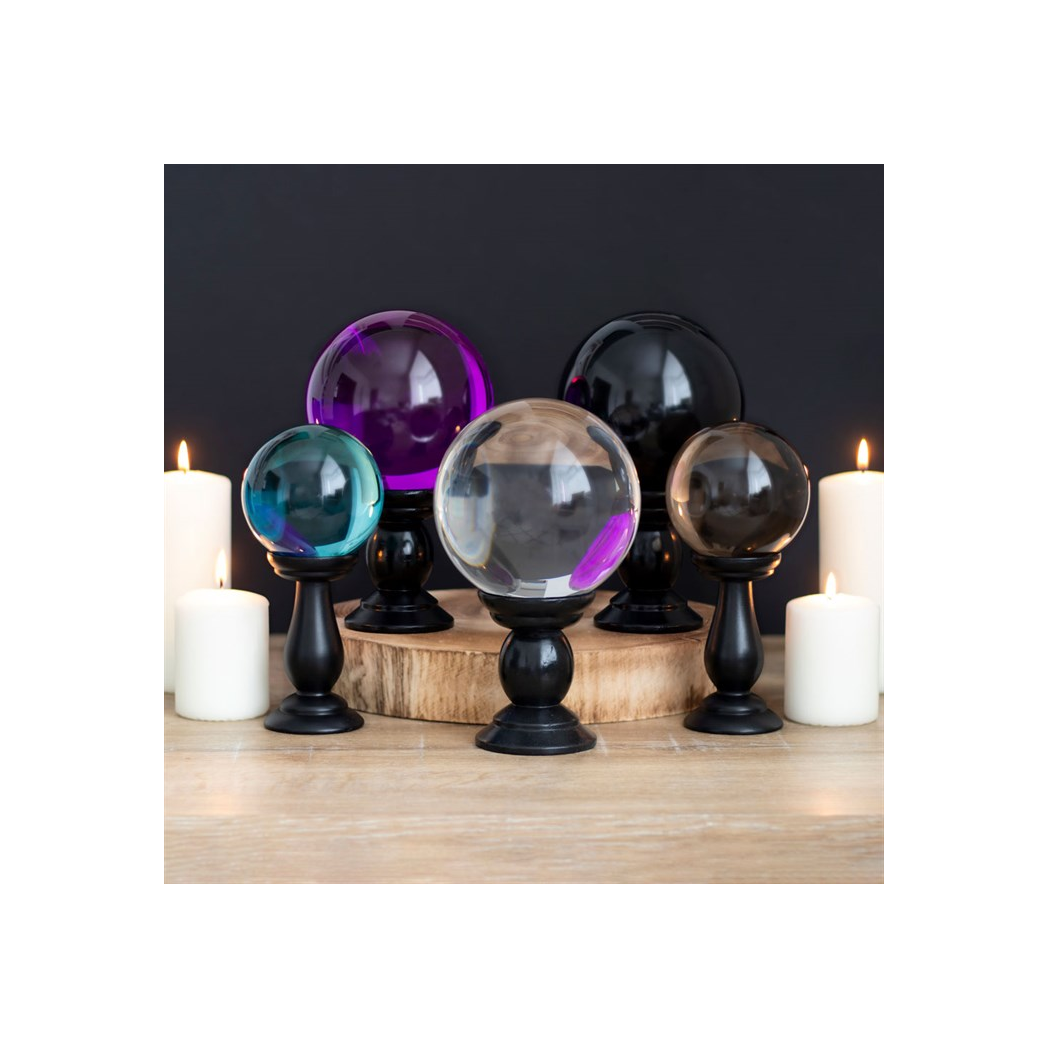 Small Smoke Grey Crystal Ball on Stand - Image 3