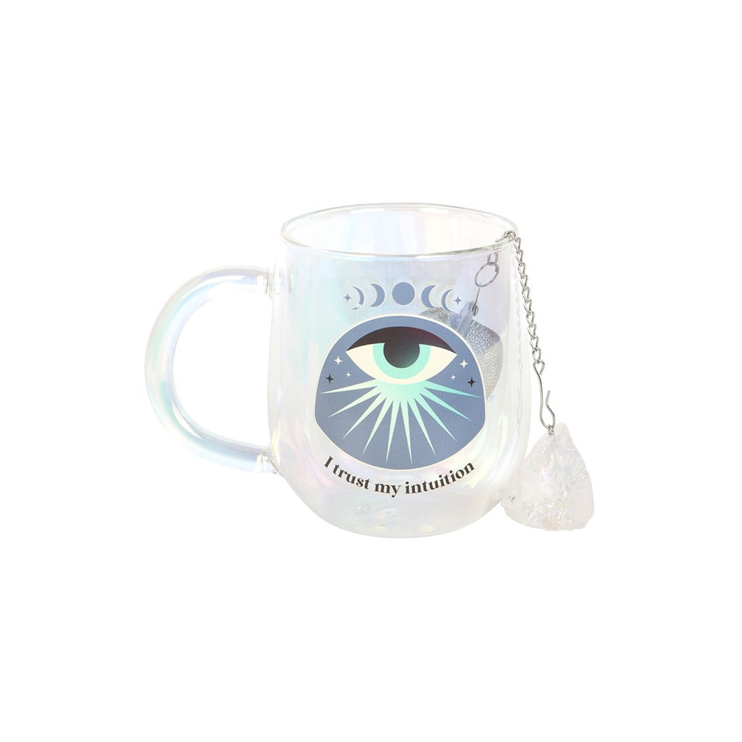 Intuition Double Walled Glass Mug with Aura Crystal Tea Infuser - Image 3